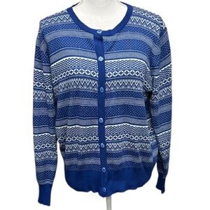 Jon & Anna Vintage Nordic‎ Blue White Sparkly Buttons Cardigan Size 3X